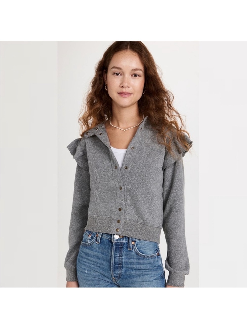 Clare V. Le Snap Sweatshirt Cardigan Ruffle Jacket Small